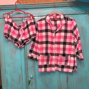 VINTAGE PINK FLANNEL PLAID SHORTS & TOP SLEEP SET LOUNGEWEAR PAJAMAS XS